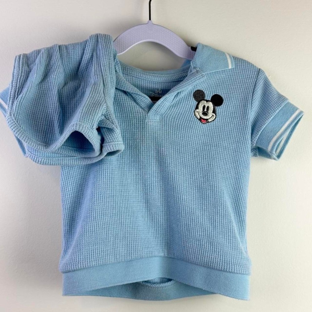 Disney Baby Mickey Mouse Blue Polo Shirt White Stripe Collar Sleeve 18M